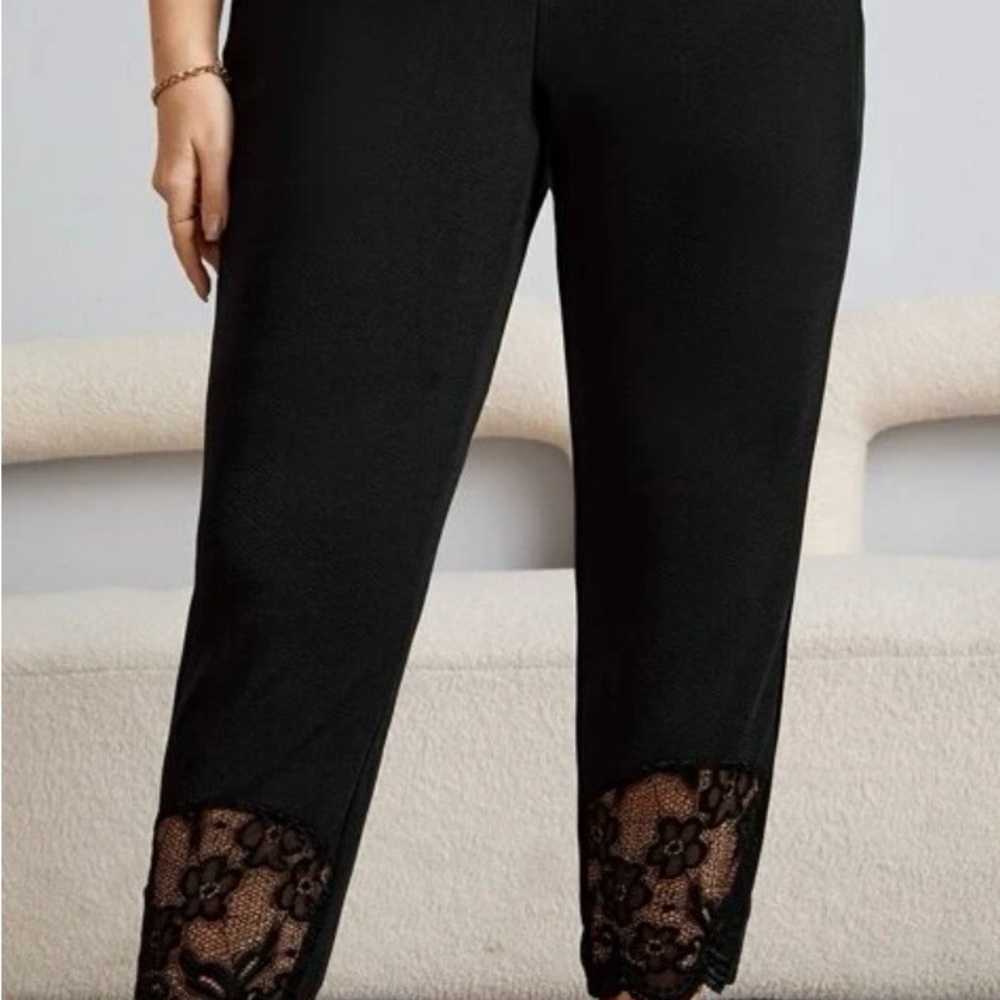 Elegant Black Lace Trim Pants